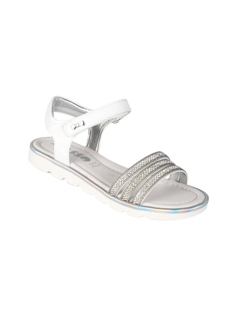 Sandali da ragazza con strass e cinturino a strappo - bianco