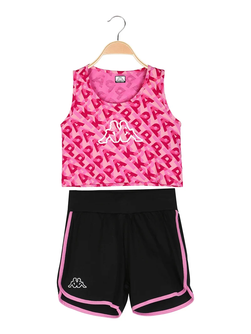 Completo smanicato da ragazza in cotone con canotta cropped e shorts - rosa
