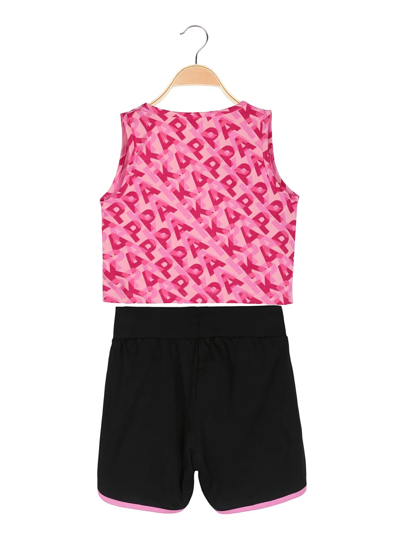 Completo smanicato da ragazza in cotone con canotta cropped e shorts - rosa