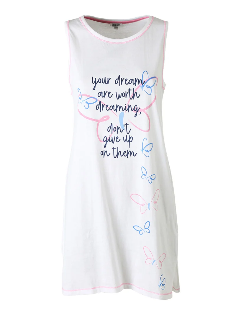 Maxi maglia in cotone da donna spalla larga con stampa farfalle - bianco