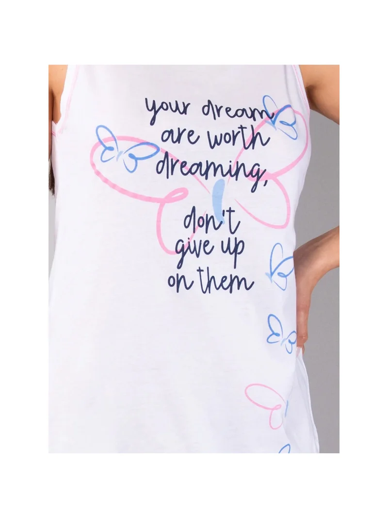 Maxi maglia in cotone da donna spalla larga con stampa farfalle - bianco