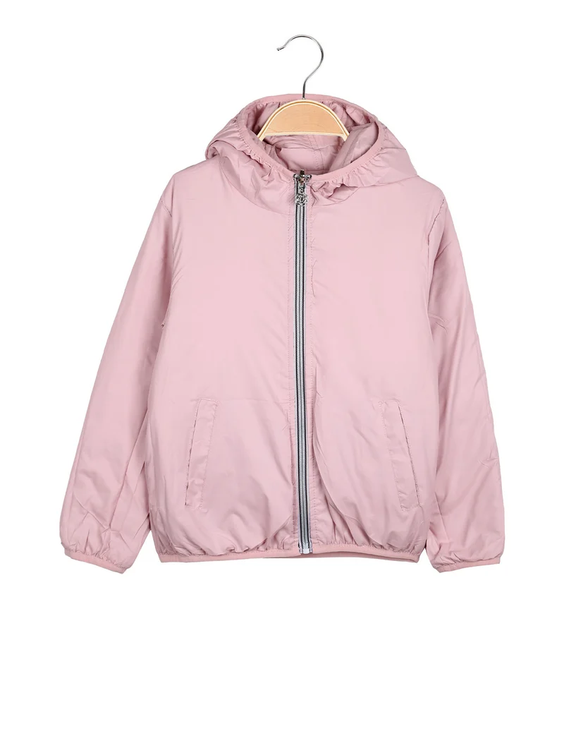Giubbino reversibile da bambina con cappuccio e zip - rosa