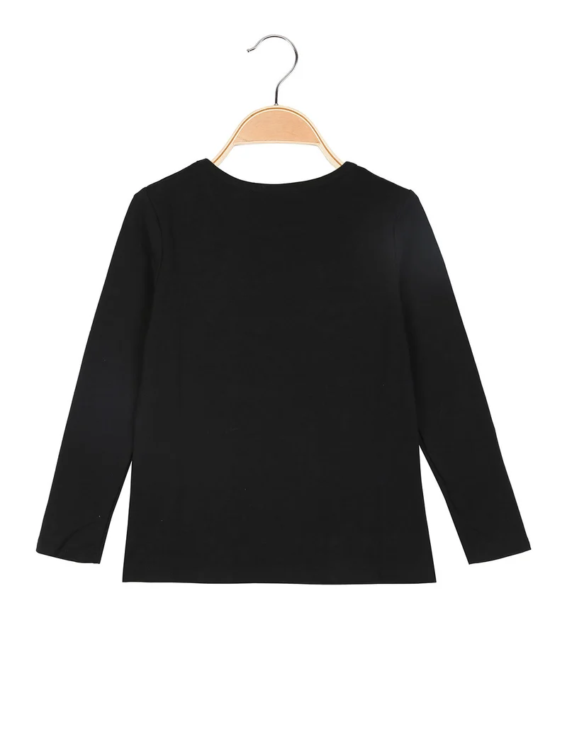 T-shirt da bambina a maniche lunghe con strass - nero
