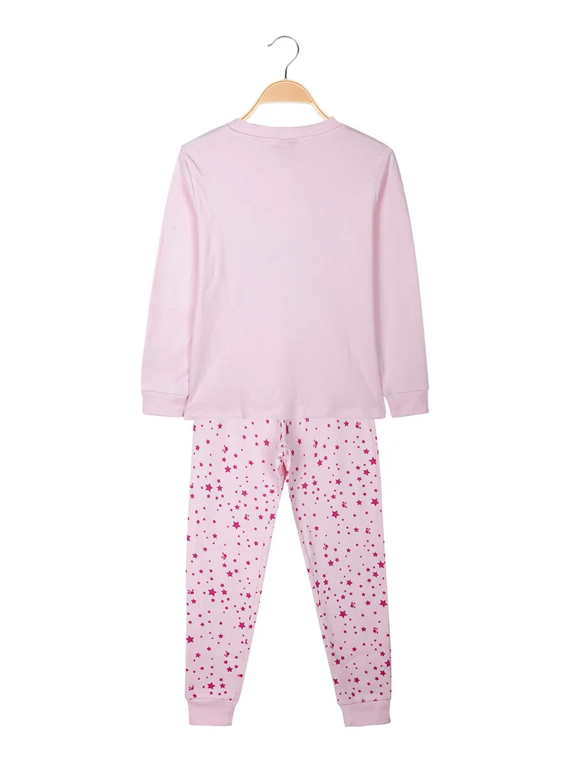 Pigiama lungo da bambina in cotone interlock - rosa
