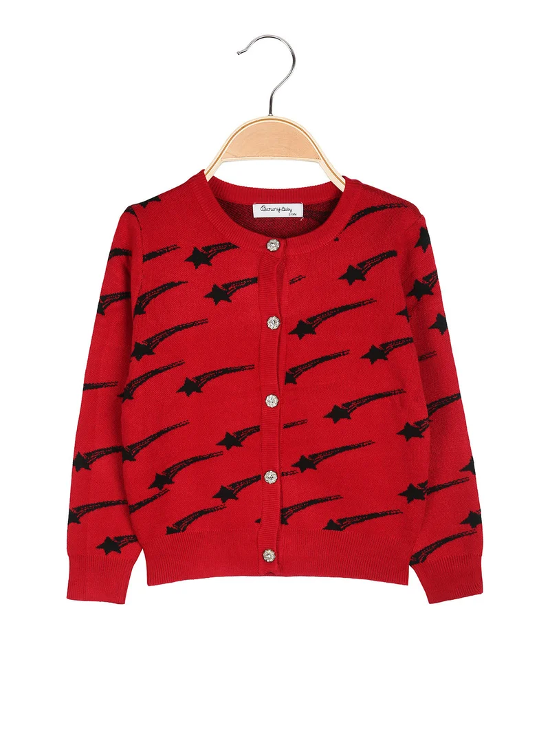 Cardigan da bambina in maglia con bottoni - rosso
