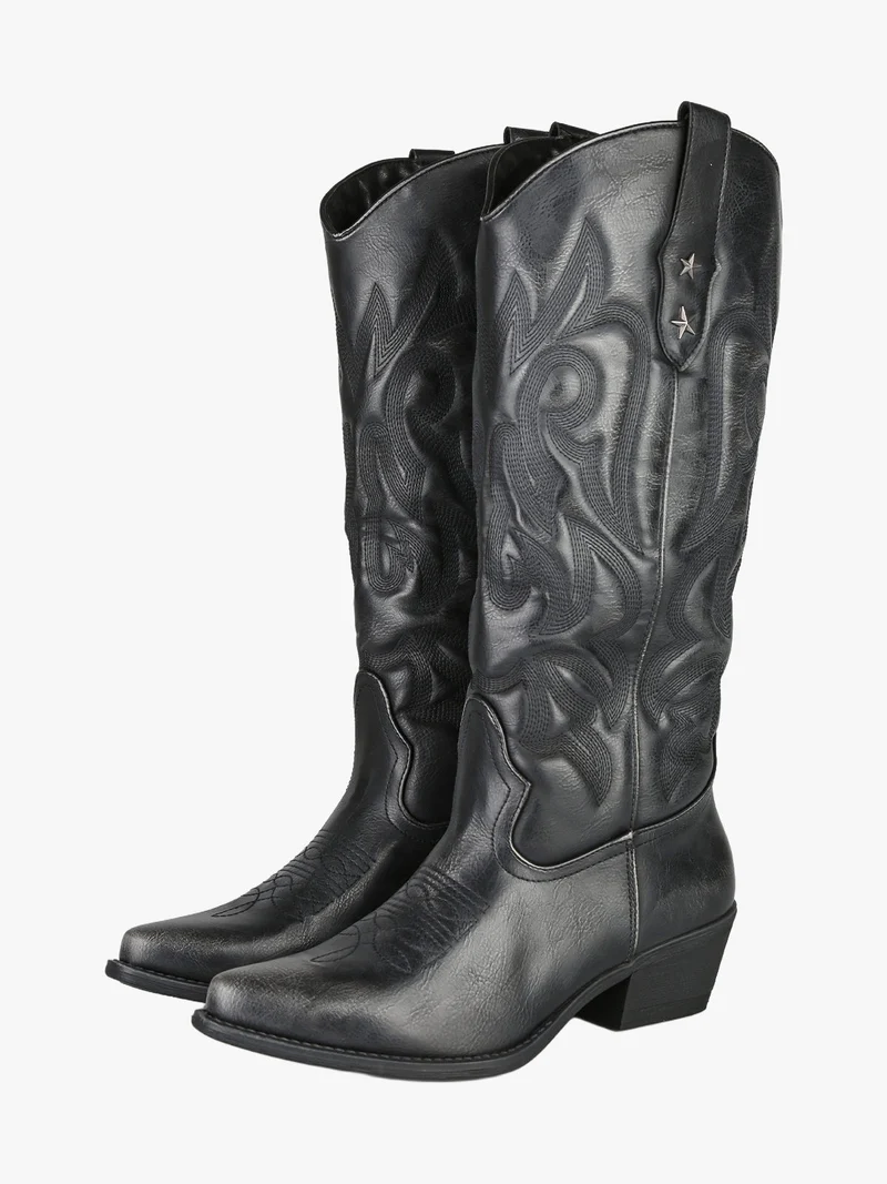 Stivali donna texani con zip - nero