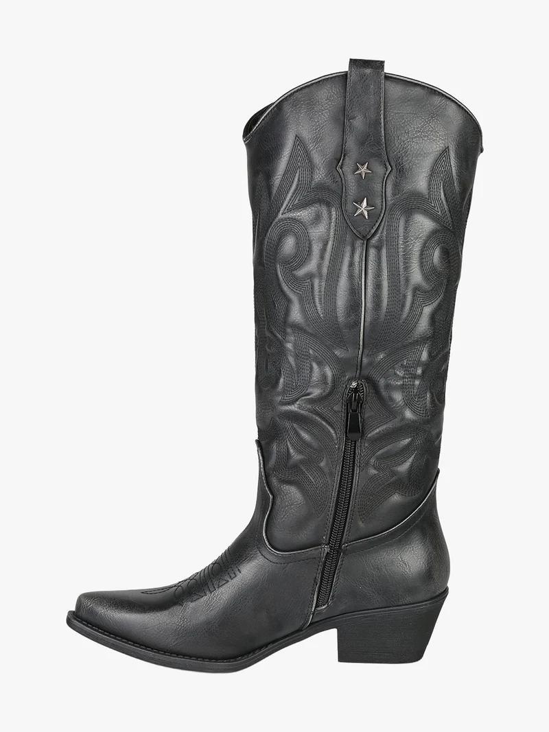 Stivali donna texani con zip - nero
