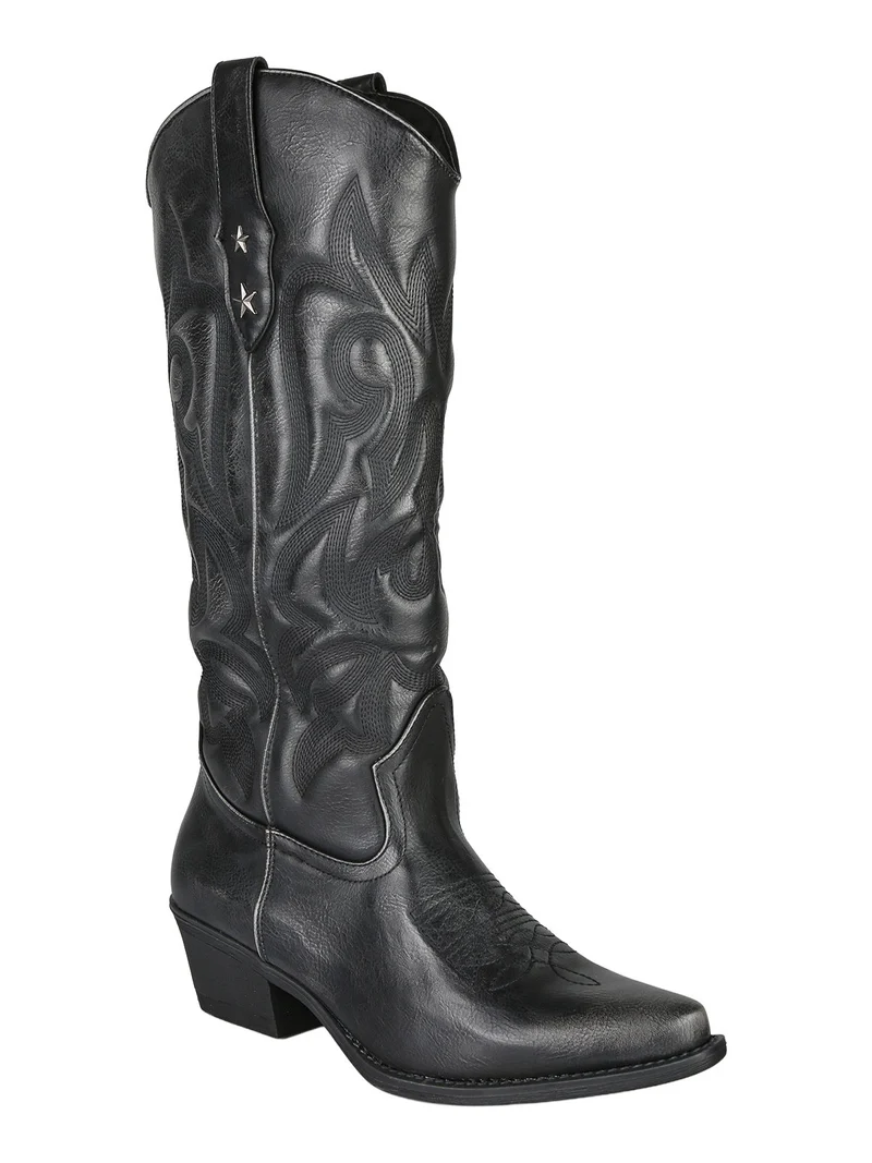 Stivali donna texani con zip - nero