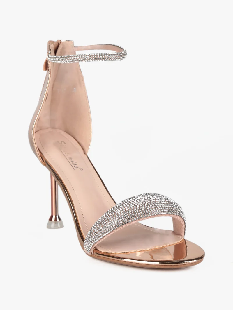 Sandali con strass e tacco a spillo - champagne
