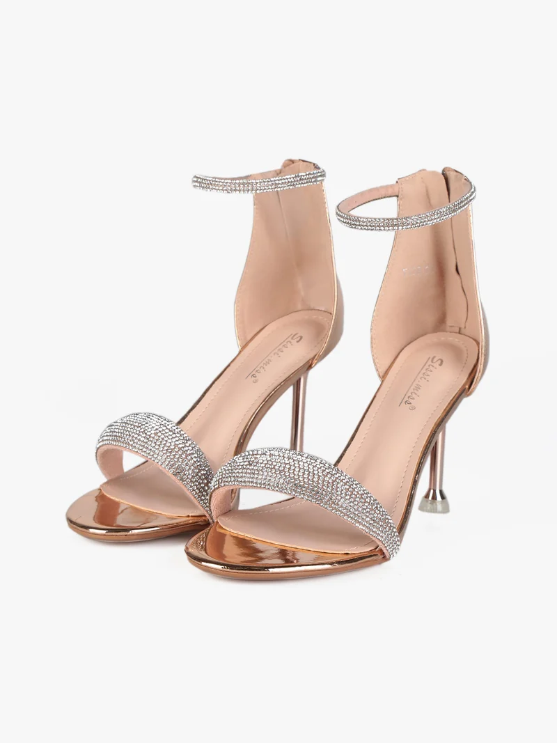 Sandali con strass e tacco a spillo - champagne