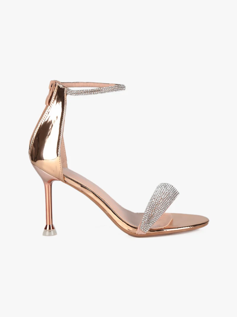 Sandali con strass e tacco a spillo - champagne