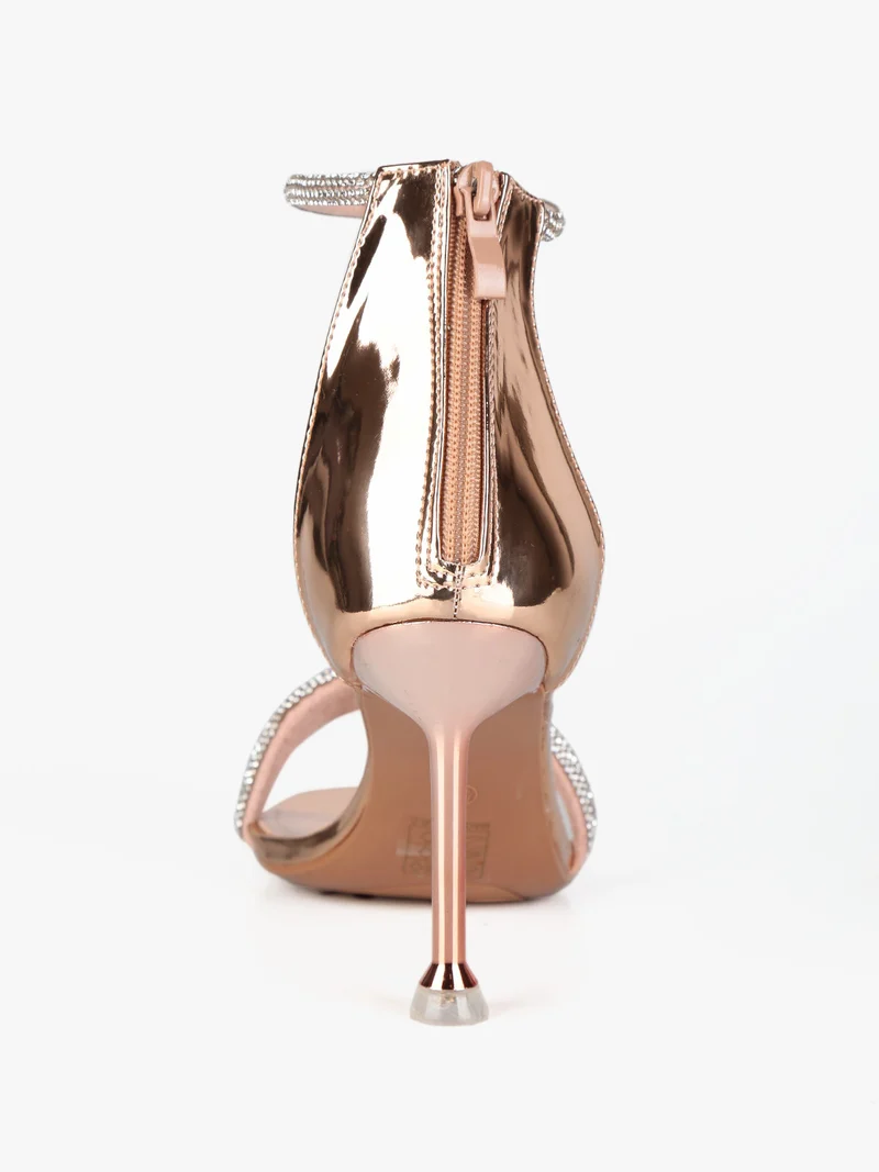 Sandali con strass e tacco a spillo - champagne