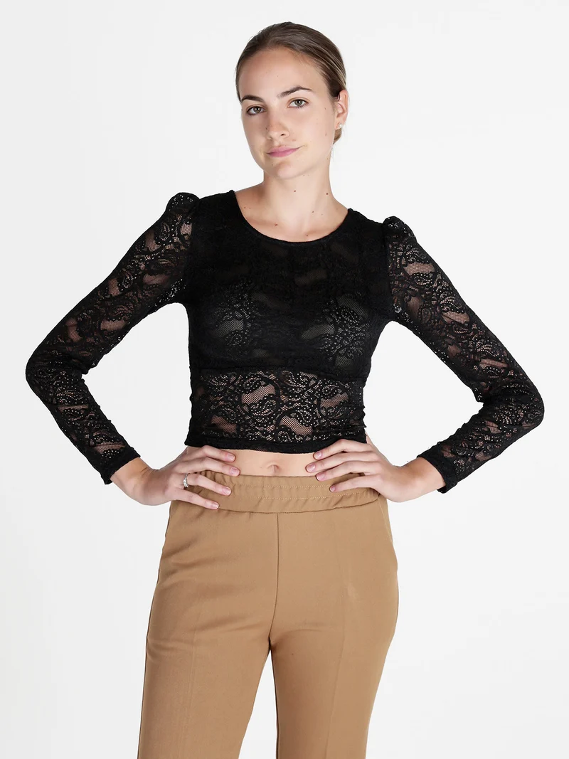 Top donna in pizzo a maniche lunghe - nero