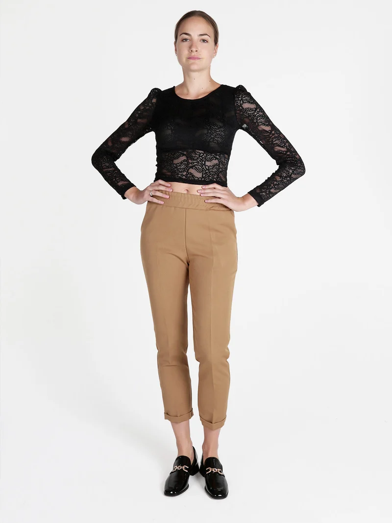 Top donna in pizzo a maniche lunghe - nero