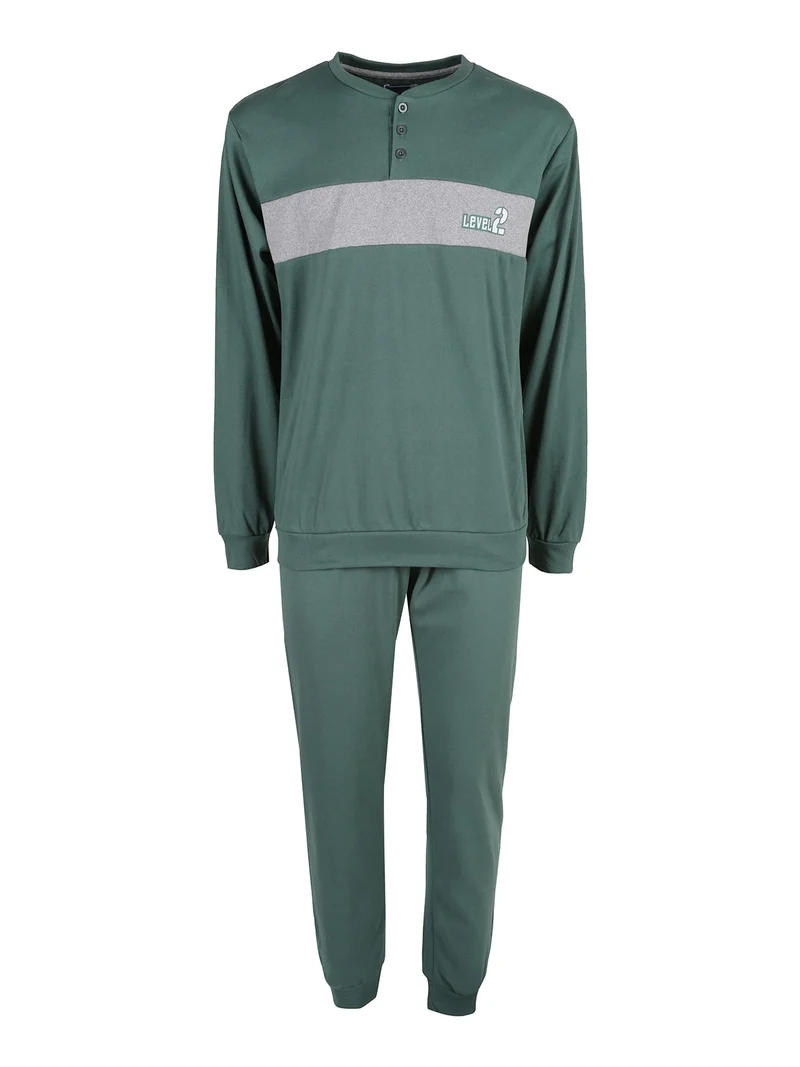 Pigiama lungo da uomo in misto cotone interlock - verde