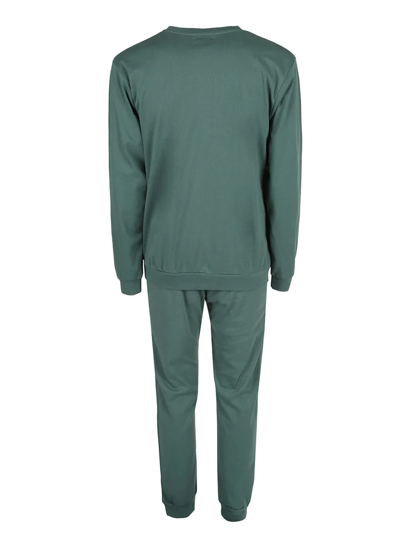 Pigiama lungo da uomo in misto cotone interlock - verde