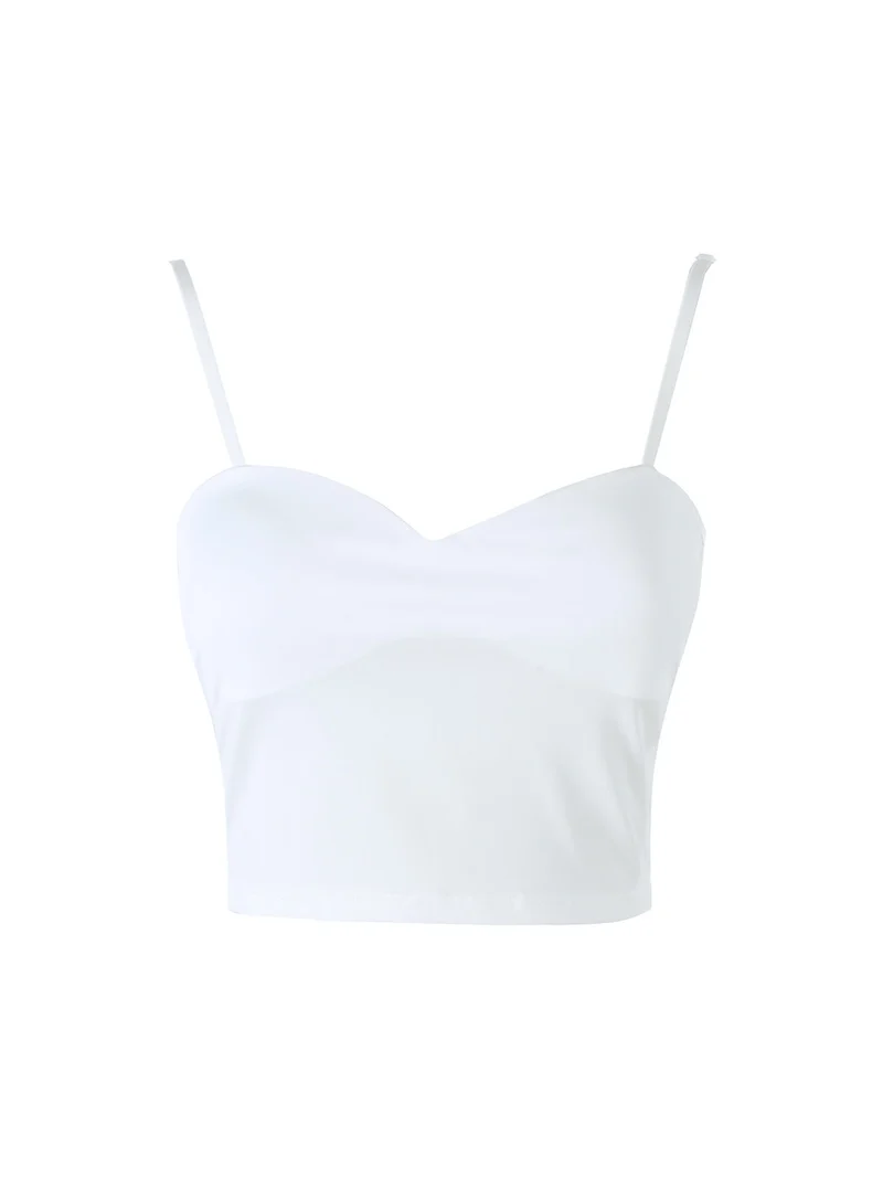 Top cropped da donna con scollo a cuore imbottito e spalline strette - bianco