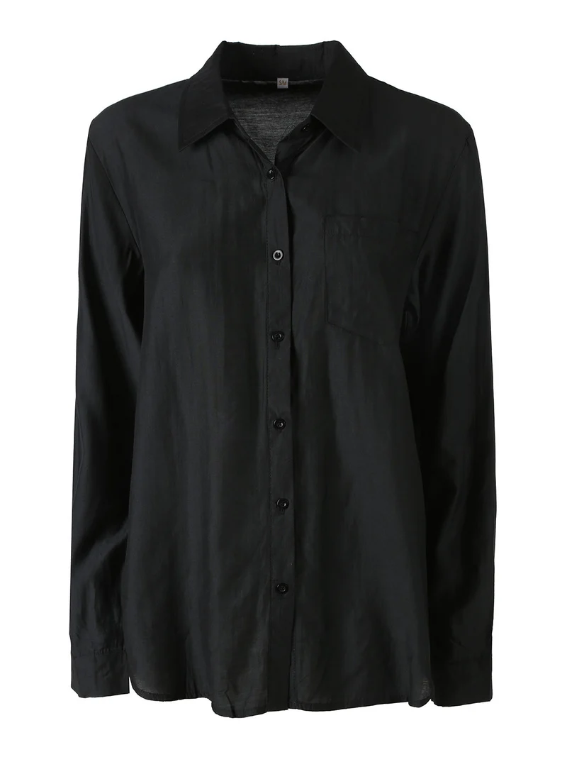 Camicia donna a maniche lunghe in misto cotone - nero