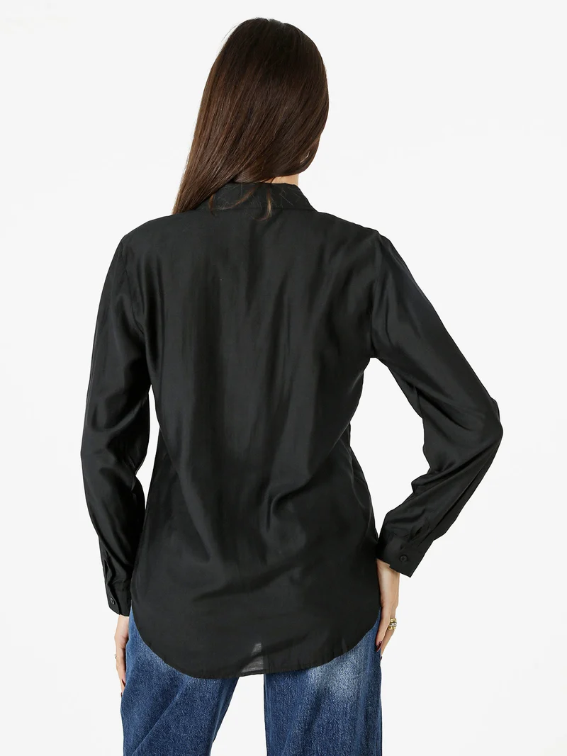 Camicia donna a maniche lunghe in misto cotone - nero