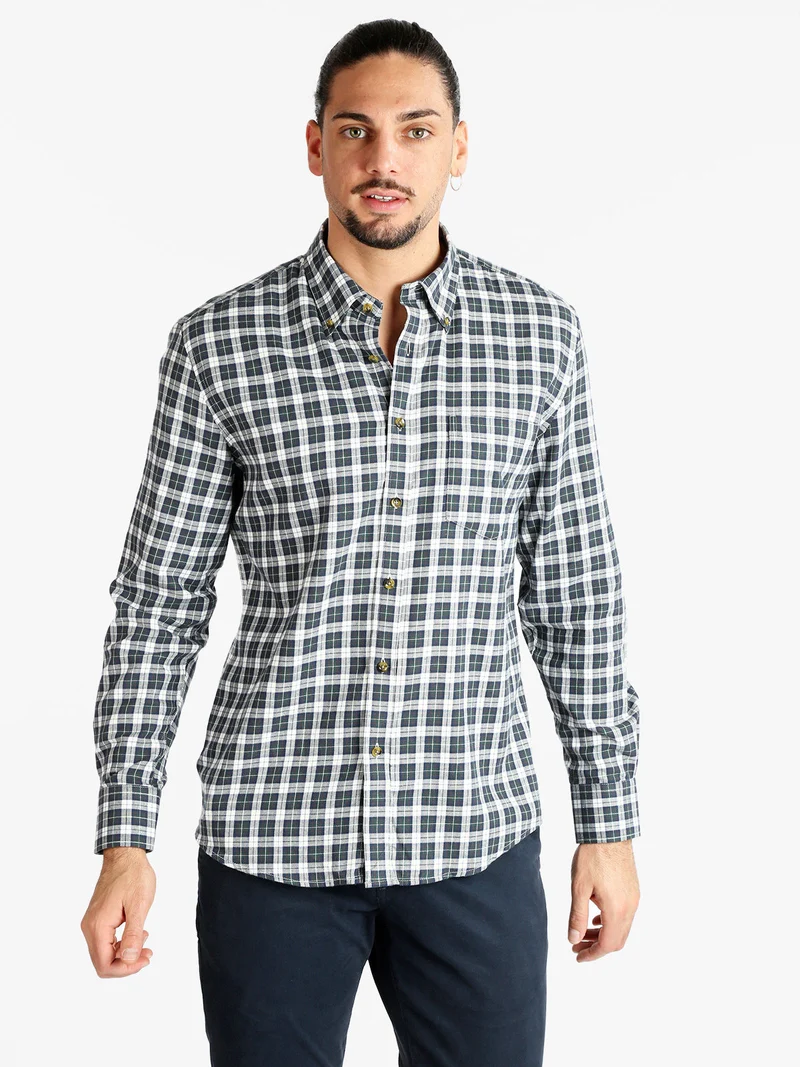 Camicia uomo in cotone a quadri - blu scuro