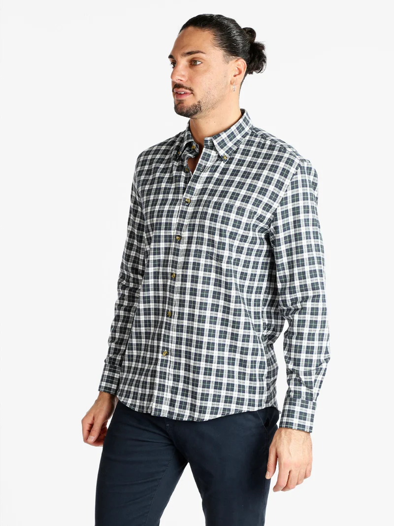 Camicia uomo in cotone a quadri - blu scuro
