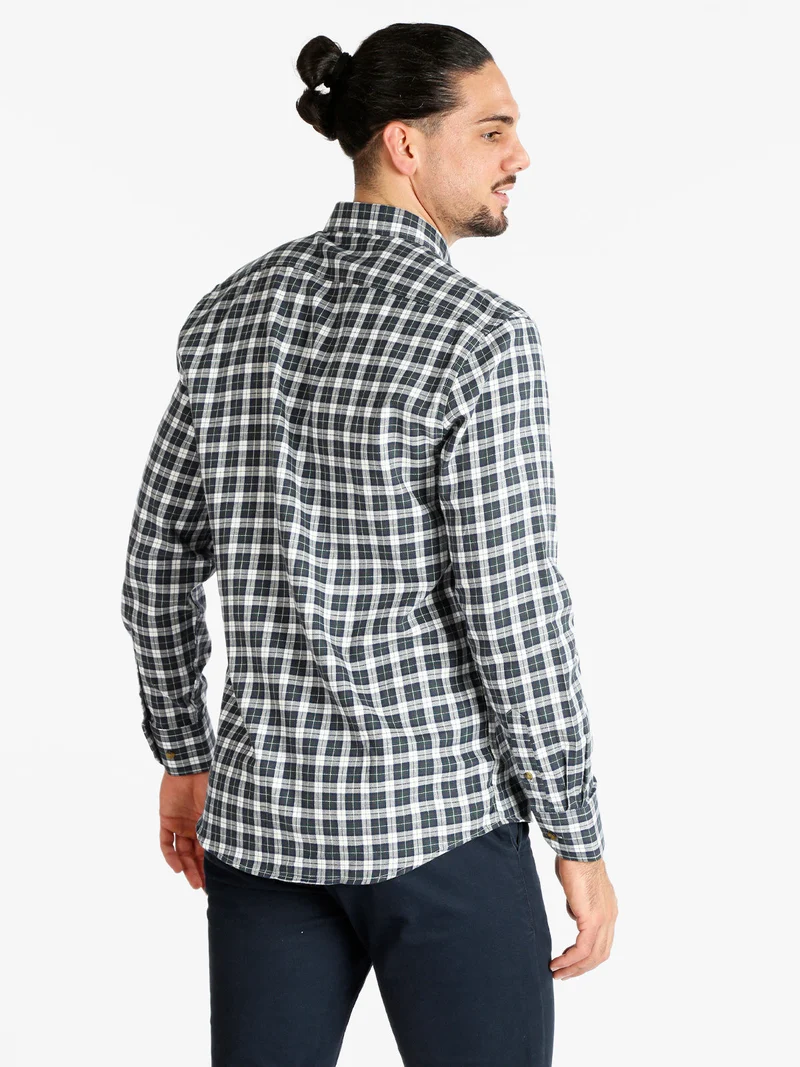 Camicia uomo in cotone a quadri - blu scuro