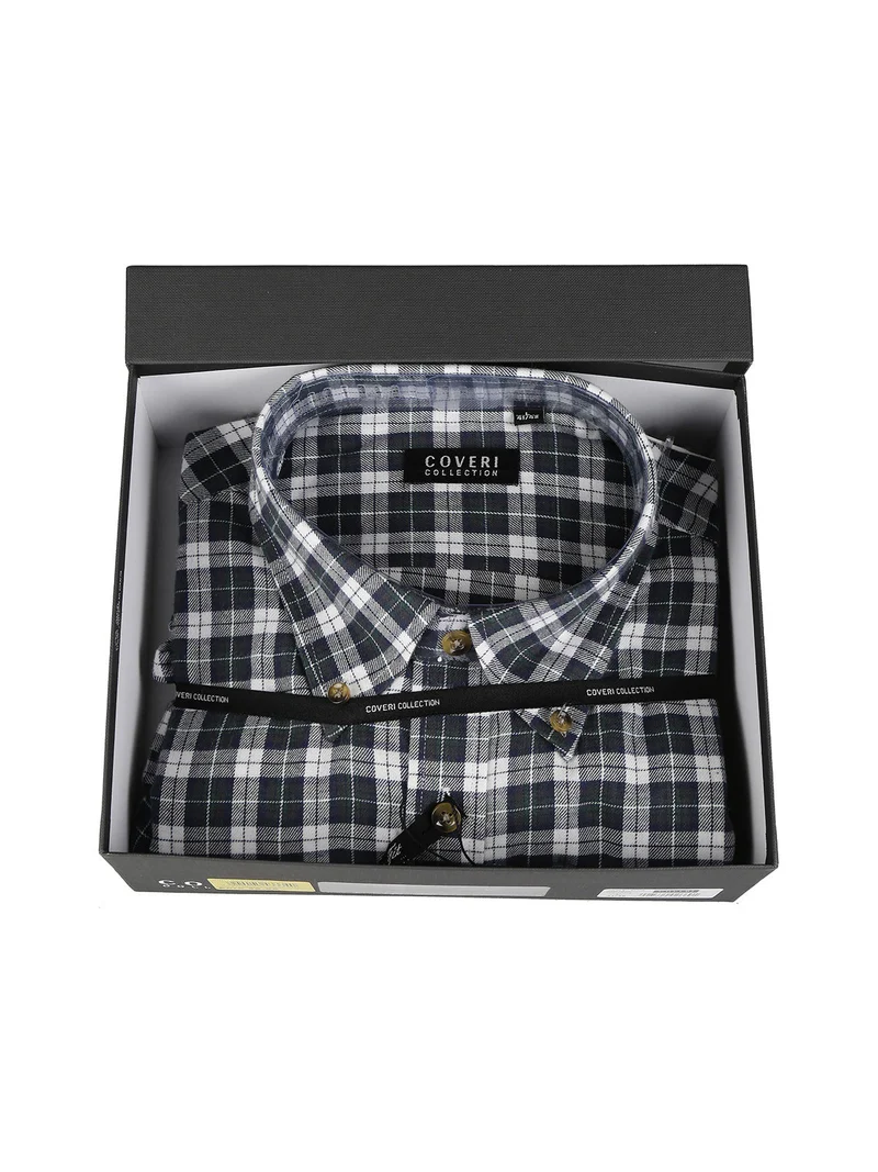 Camicia uomo in cotone a quadri - blu scuro