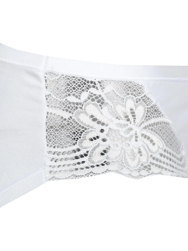 Slip in cotone bielastico con pizzo - bianco