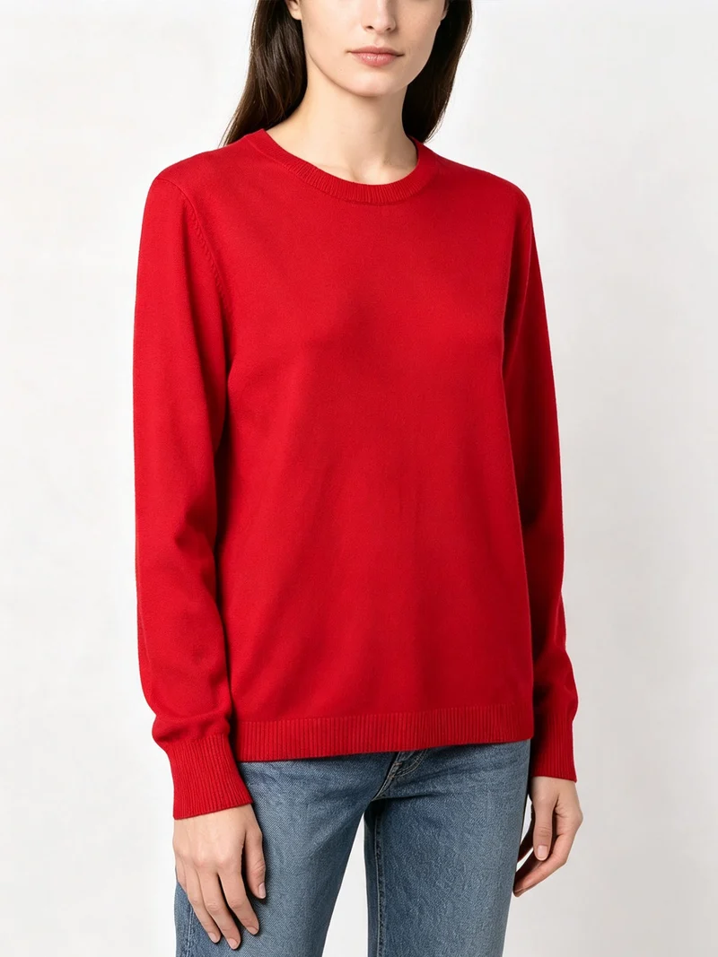 Pullover girocollo da donna in maglia - rosso