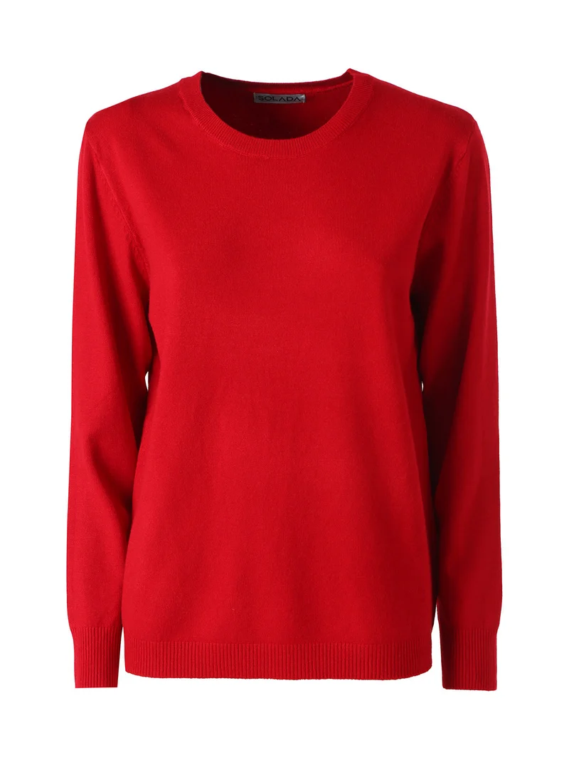 Pullover girocollo da donna in maglia - rosso