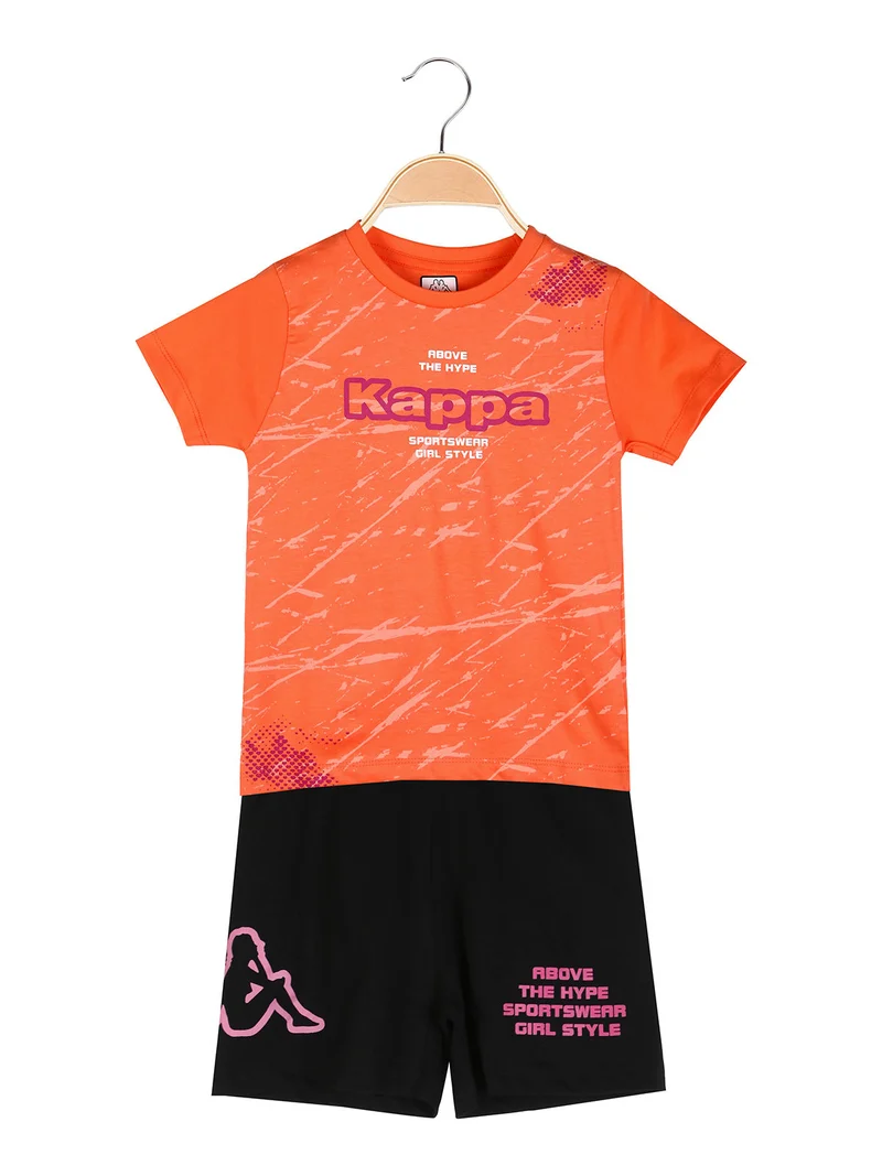 Completo corto da bambina in cotone con t-shirt e shorts - arancione