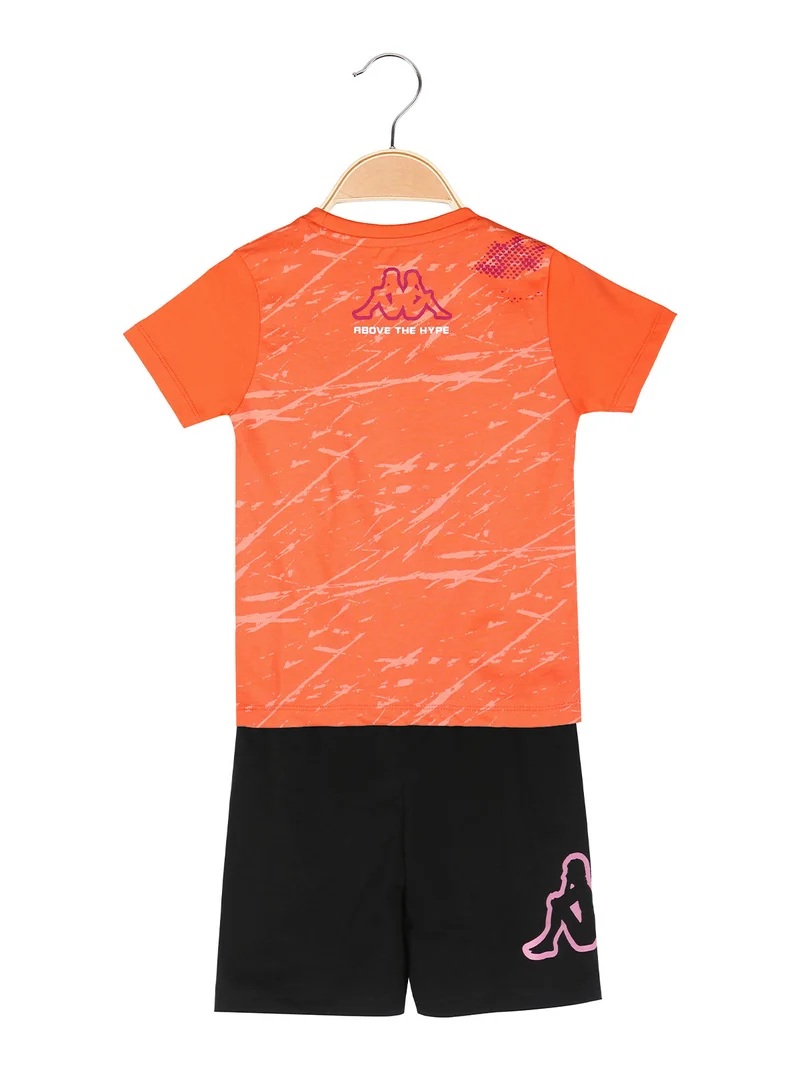 Completo corto da bambina in cotone con t-shirt e shorts - arancione