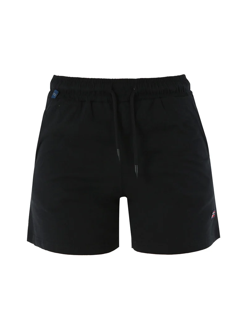 Shorts donna sportivi in cotone con coulisse e logo - nero