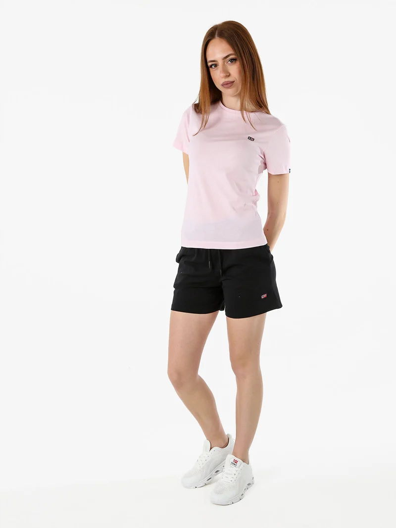Shorts donna sportivi in cotone con coulisse e logo - nero