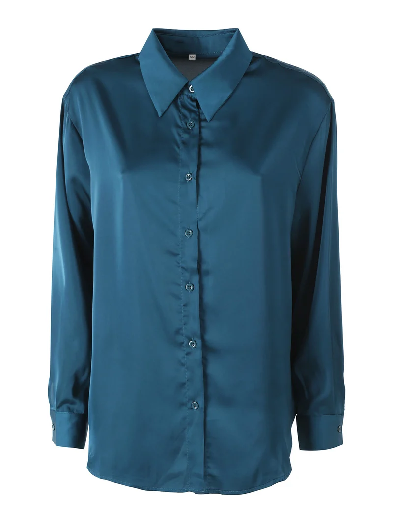 Camicia donna a maniche lunghe in tessuto simil raso - ottanio