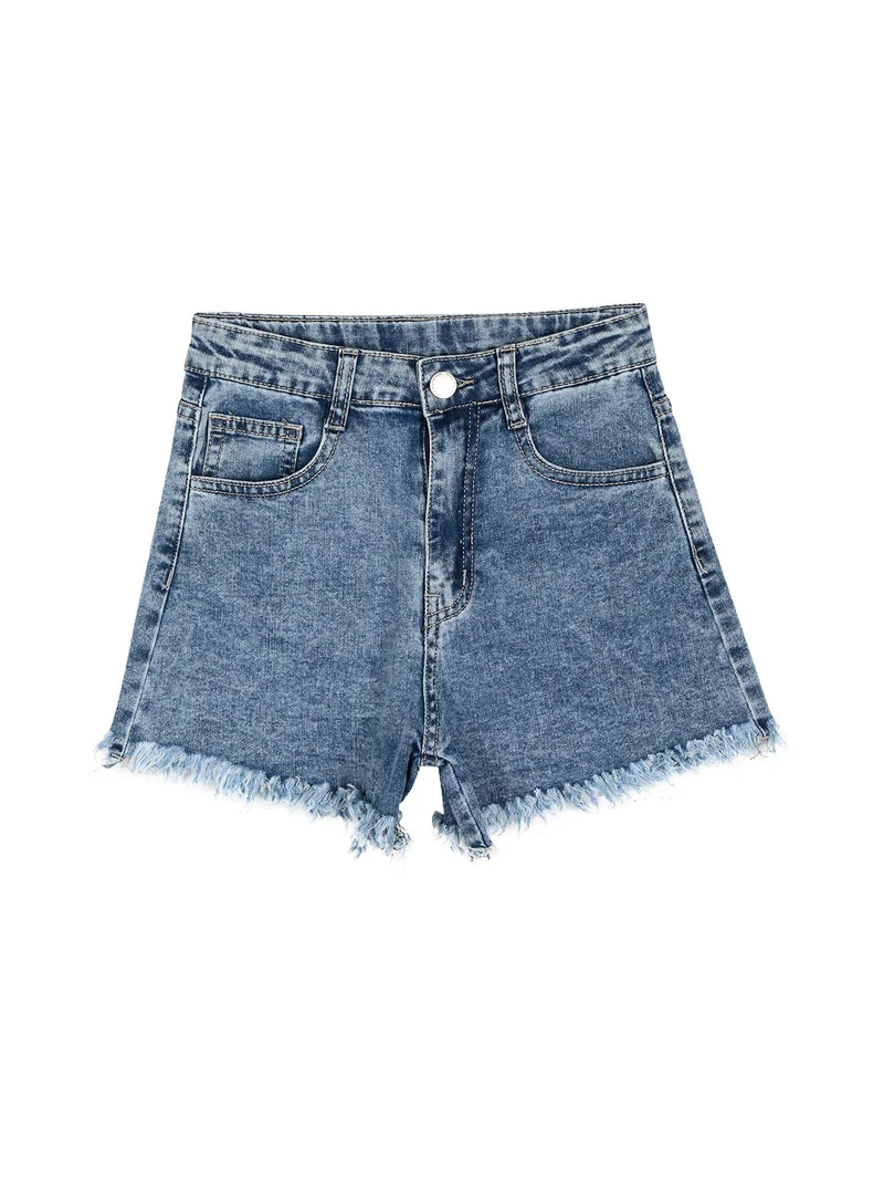 Shorts da bambina in jeans sfrangiati sul finale - jeans