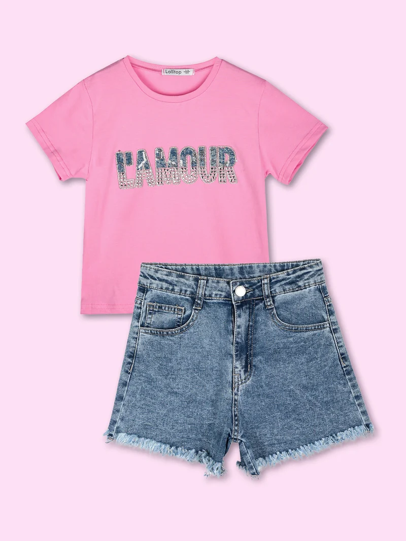 Shorts da bambina in jeans sfrangiati sul finale - jeans