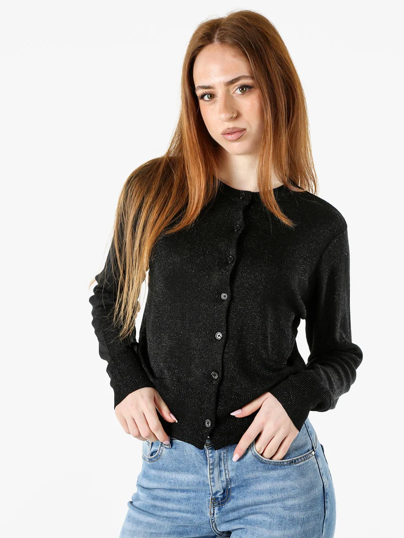 Cardigan donna lurex con bottoni - nero