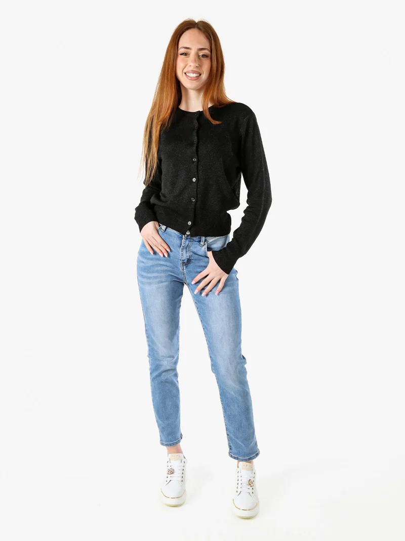 Cardigan donna lurex con bottoni - nero