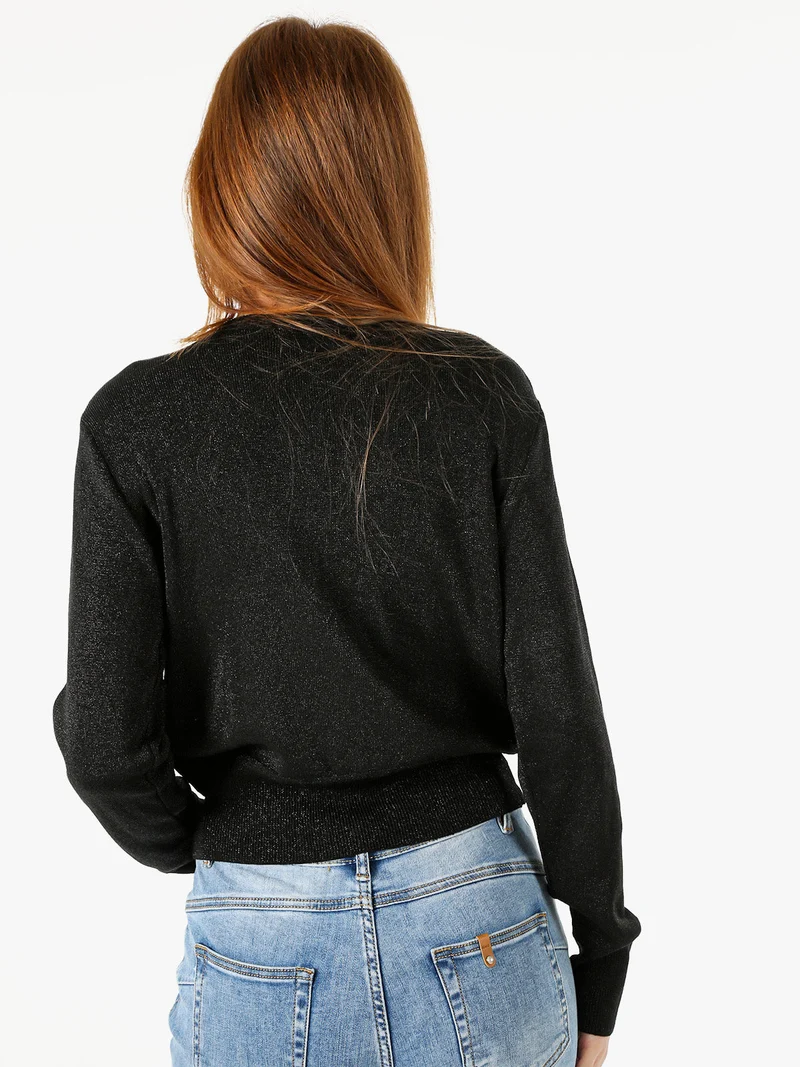 Cardigan donna lurex con bottoni - nero