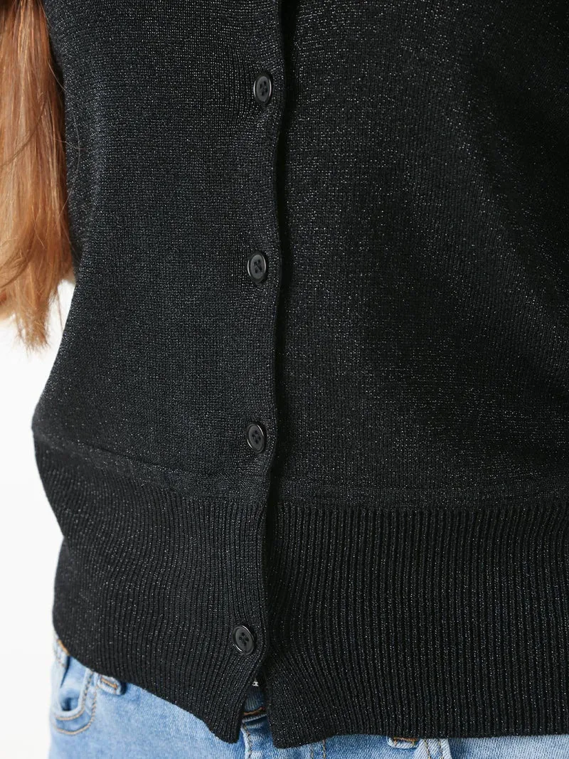 Cardigan donna lurex con bottoni - nero