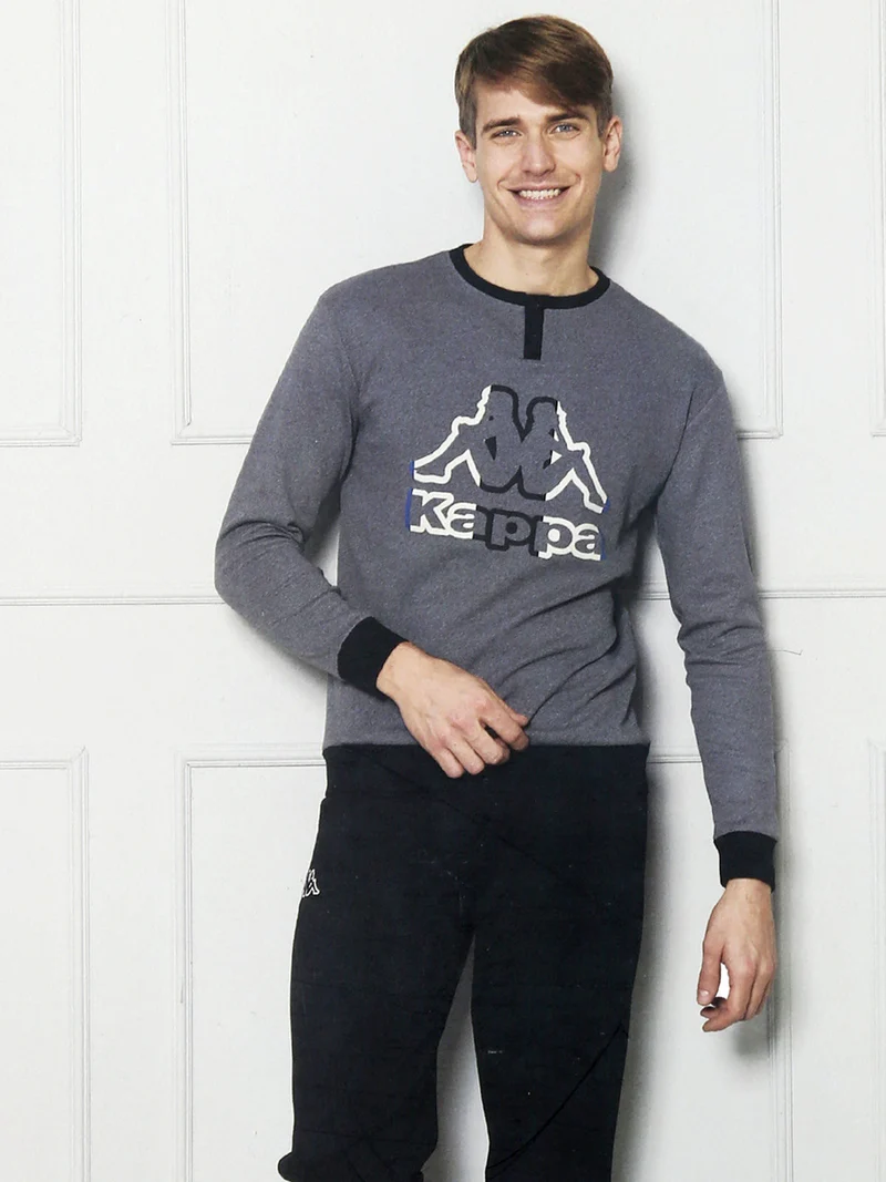 Pigiama da uomo in misto cotone interlock con logo - antracite