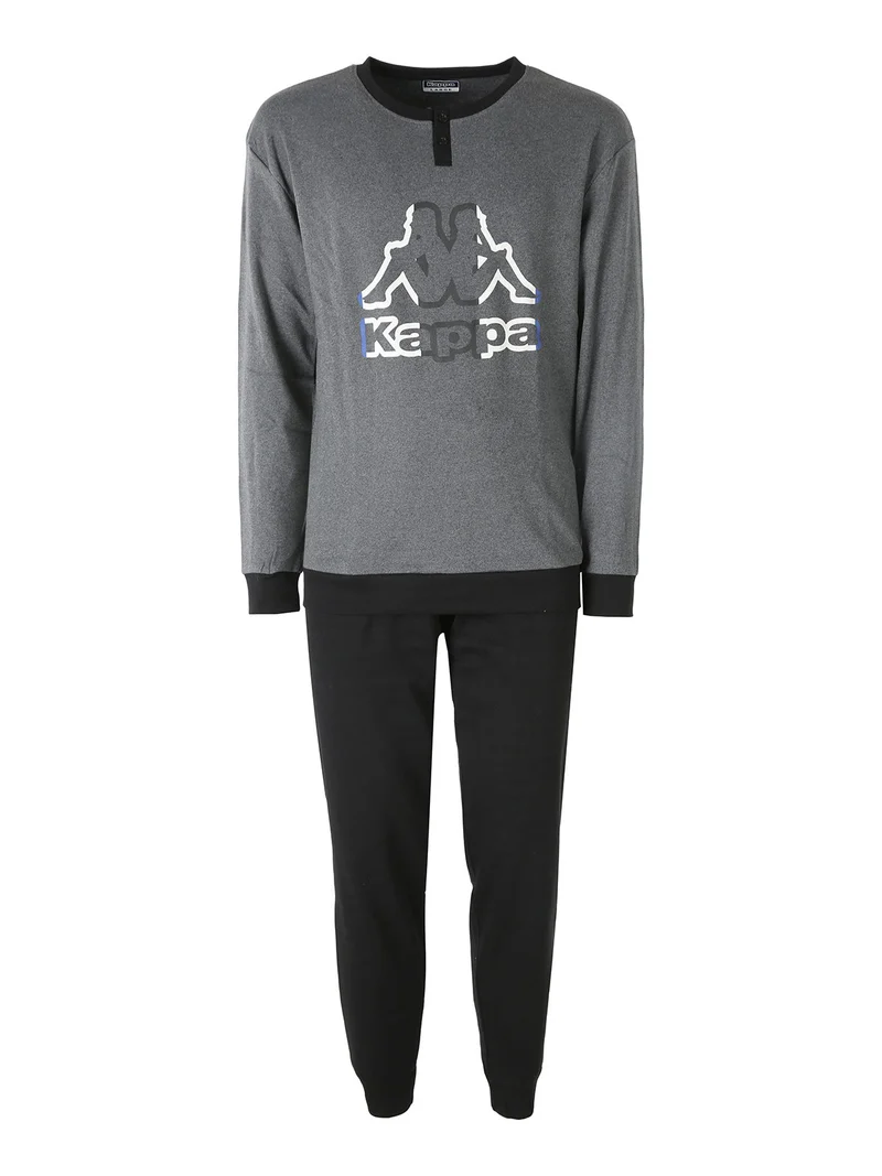 Pigiama da uomo in misto cotone interlock con logo - antracite
