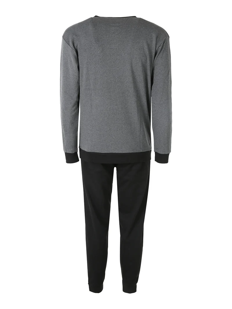 Pigiama da uomo in misto cotone interlock con logo - antracite
