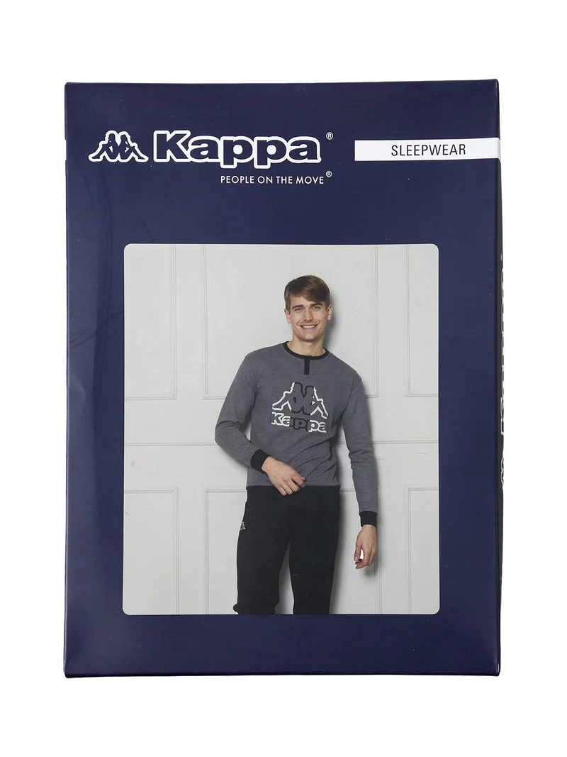 Pigiama da uomo in misto cotone interlock con logo - antracite