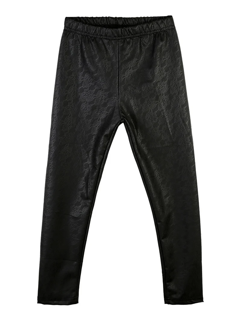 Leggings da bambina in simlpelle con ricami - nero