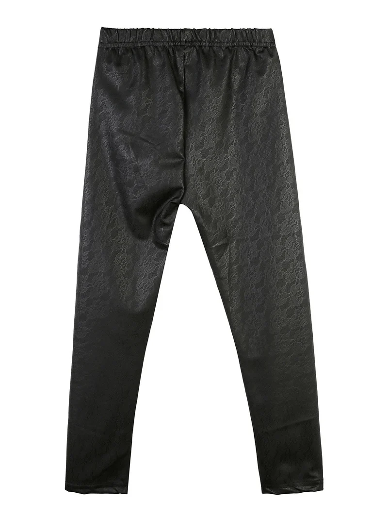Leggings da bambina in simlpelle con ricami - nero
