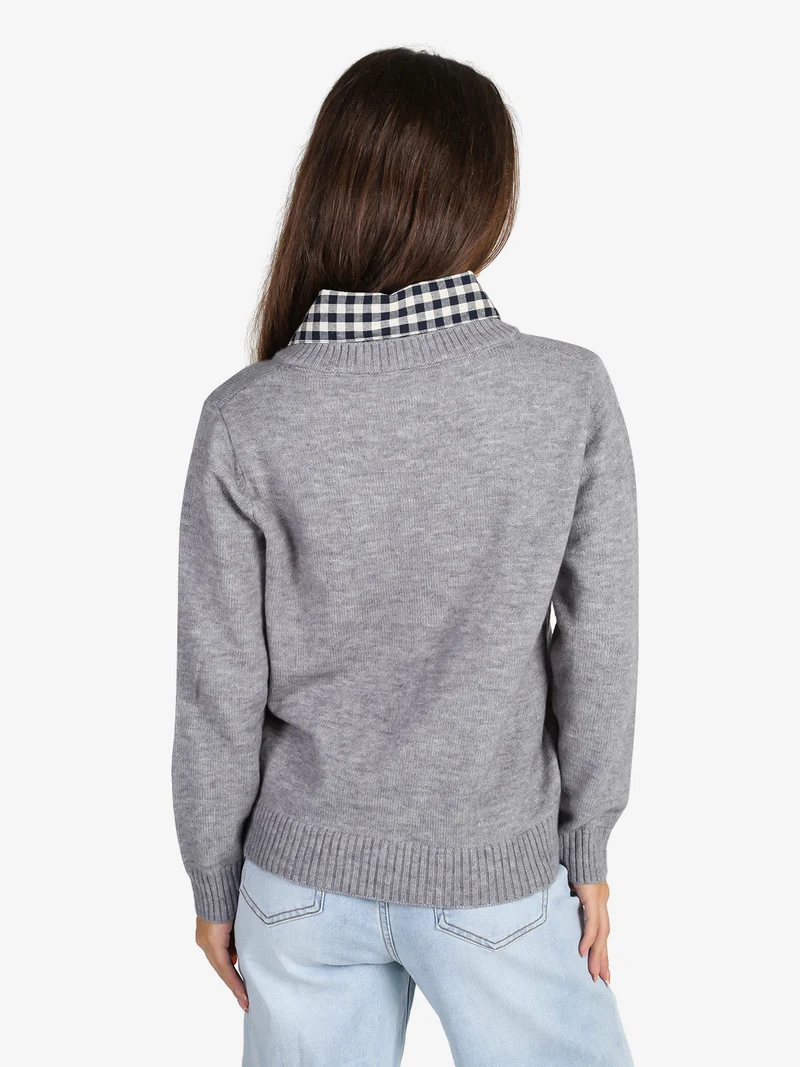 Maglione donna oversize con collo a camicia - grigio