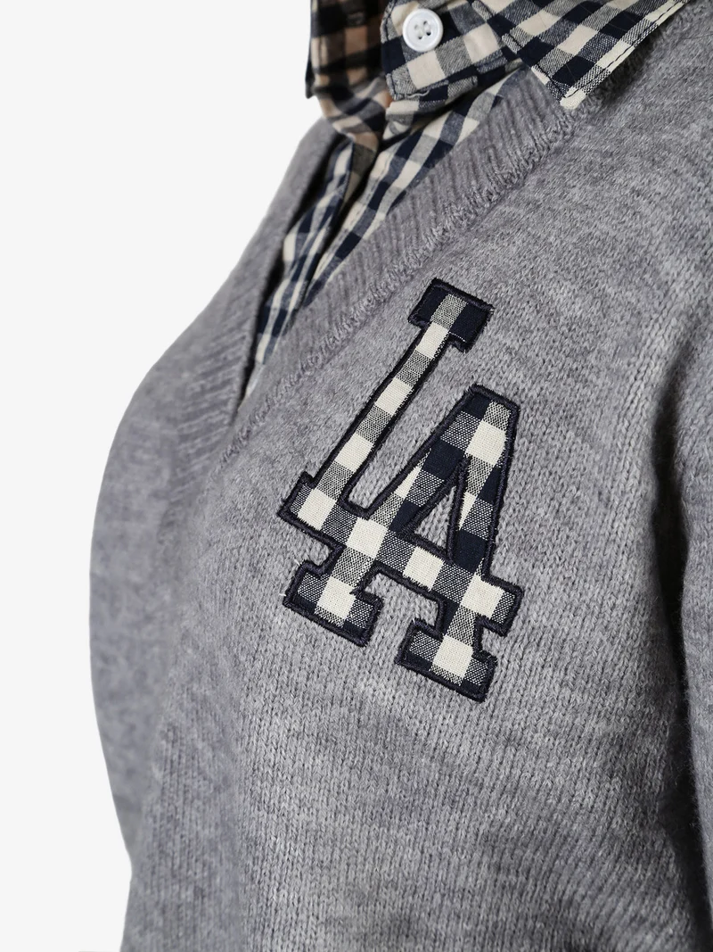 Maglione donna oversize con collo a camicia - grigio