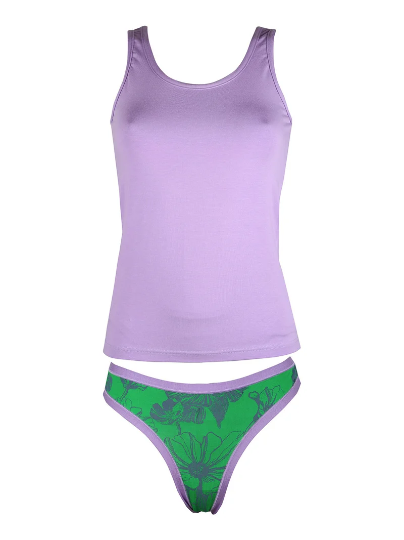 Coordinato intimo da donna con top in cotone e brasiliana - lilla